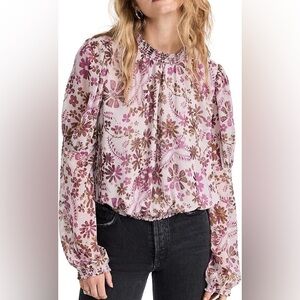 Free People Women's Clarissa Printed Top, Grey Lilac Combo, M